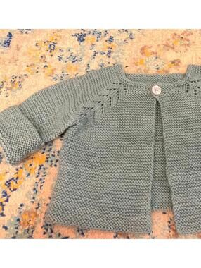 Hand-Knit Children’s Cardigan Sweater in Soft Light Blue